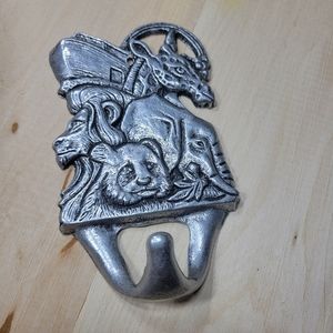 Vintage Noah's Ark pewter wall hanger with hook